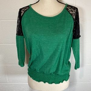 Jessica Simpson Green with Black Lace Blouse